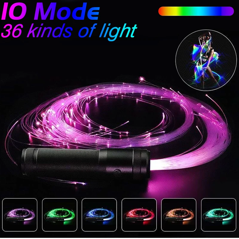 USB Rechargeable LED Fiber Optic Dance Whip Pixel Whip Light Up Multicolor Flashing Lighting Glowing Waving Carnival Party Toy