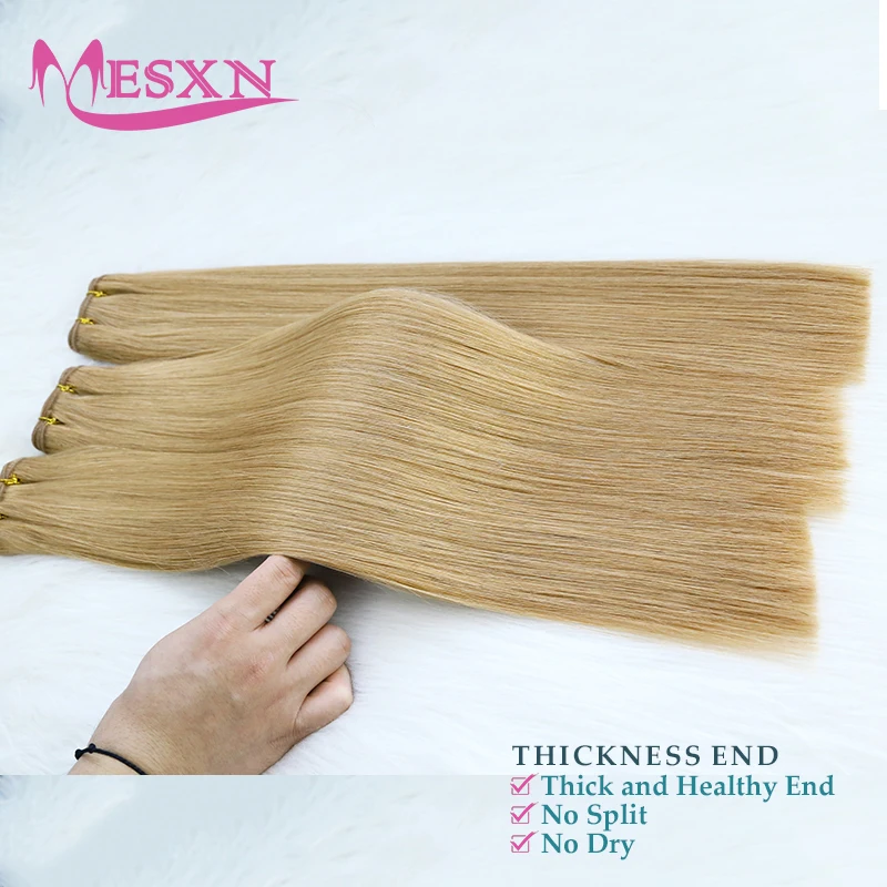 High Quality  Human Hair Wefts Extensions Hair Weaves Bundles Real Human Natural Hair Straight Black Brown Blonde end very thick