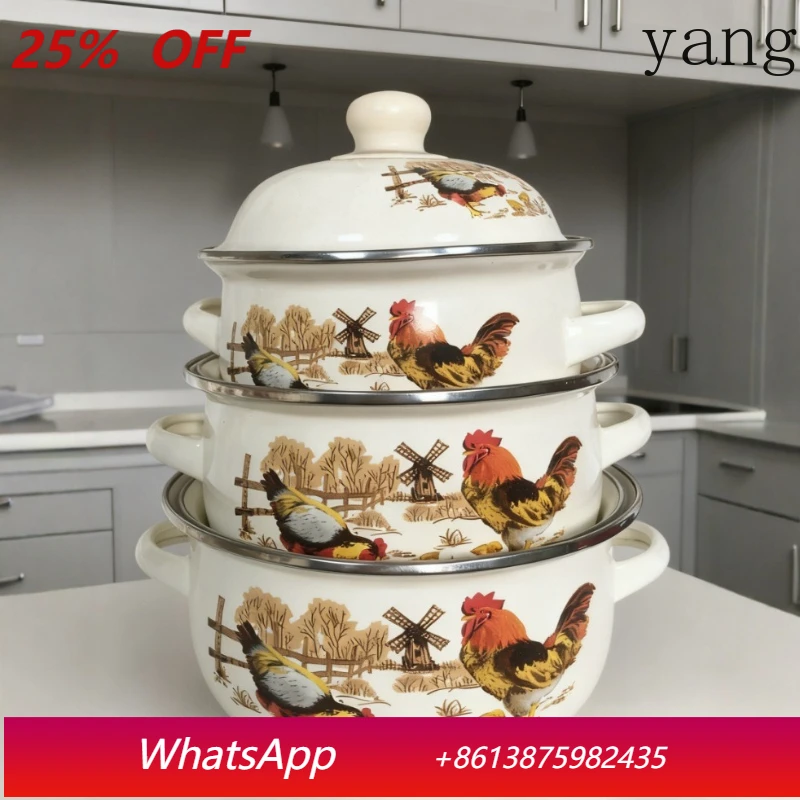 

LMM old-fashioned enamel enamel soup pot three-piece set binaural thickened saucepan pan