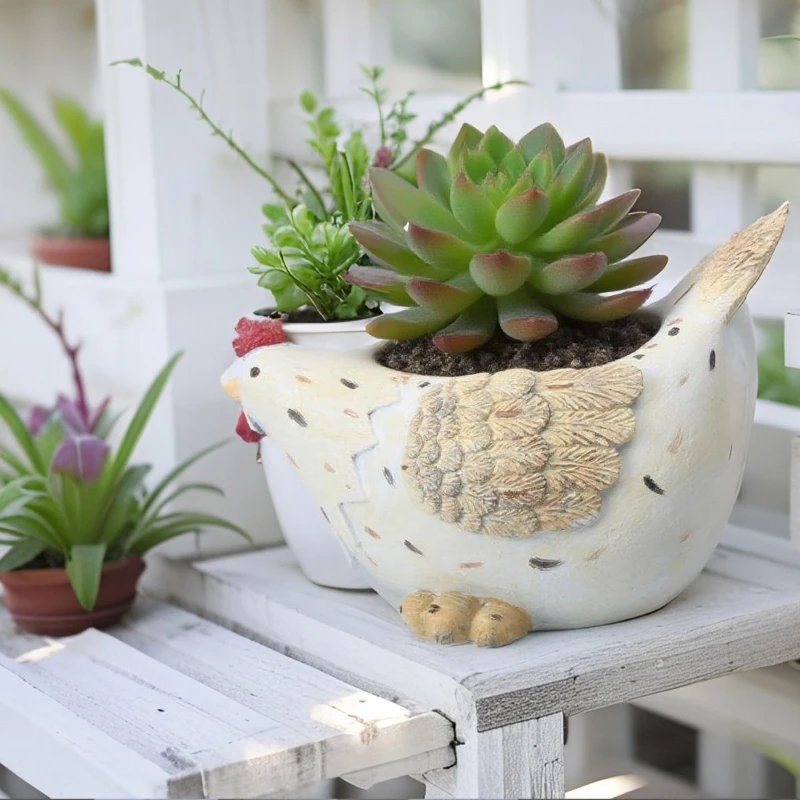 

Creative Succulent Flower Pot Resin Potted Plant Decoration Ornament for Home Courtyard Balcony Chicken