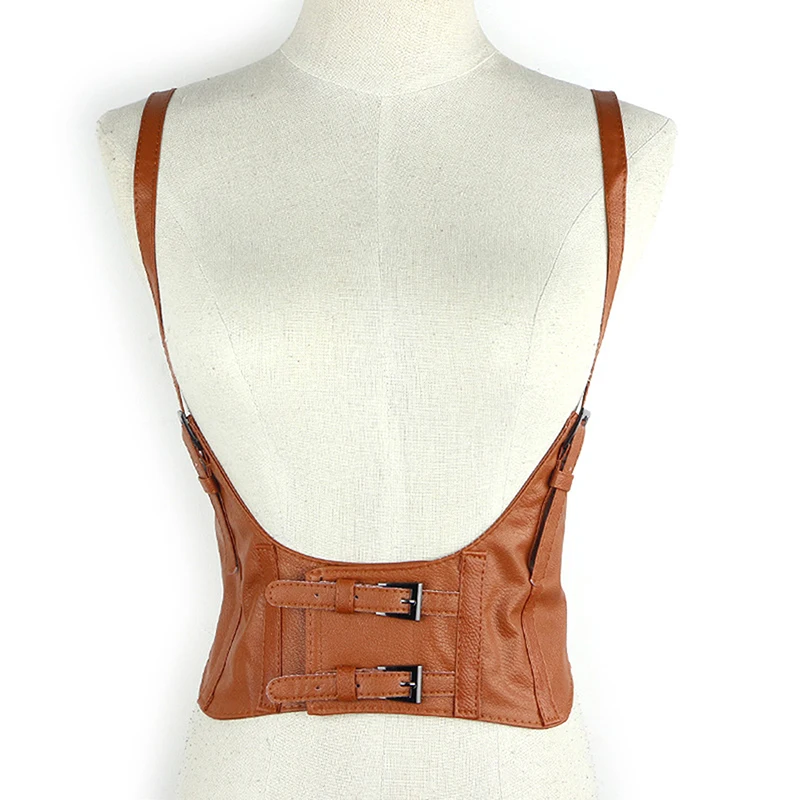 2024 Brand New Vintage Women\'s Corset Vest Steampunk Harness Stretchy Waistcoat Wide Cincher with Buckle Cummerbunds Sexy Mature