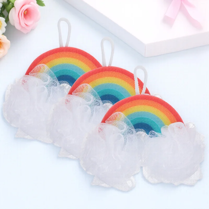 

3Pcs Kids Bath Sponge Rainbow Pattern Exfoliating Sponge for Skin Care Efficient Bubble Generating Shower Tool