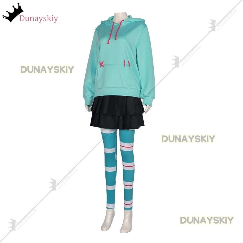 Vanellope Von Schweetz Cosplay Costume Girl's Hoodies Skirt Wig Uniform 2025 Anime Performance Clothing for Woman/Child