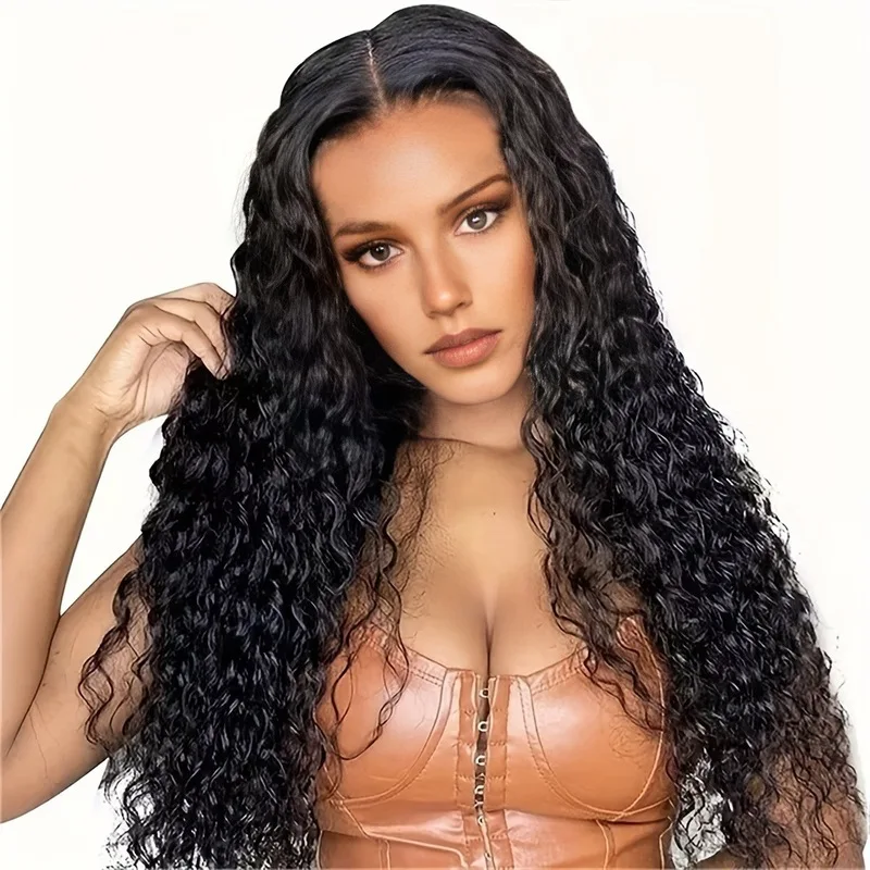 Black Middle-Parted Long Curly Synthetic Wig