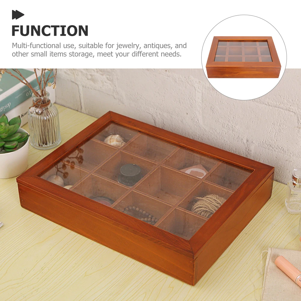 

12-Compartment Vintage Jewelry Box Wooden Organizer Transparent Cover For Ring Earring Watch Storage Retro Trinket Case