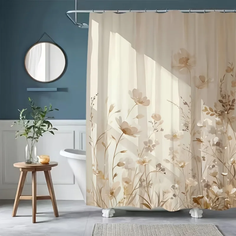 1pc Floral Shower Curtain, High-End Elegant Easy-Install Bathroom Curtain - No Drilling Hooks Needed - Durable - Multiple Sizes