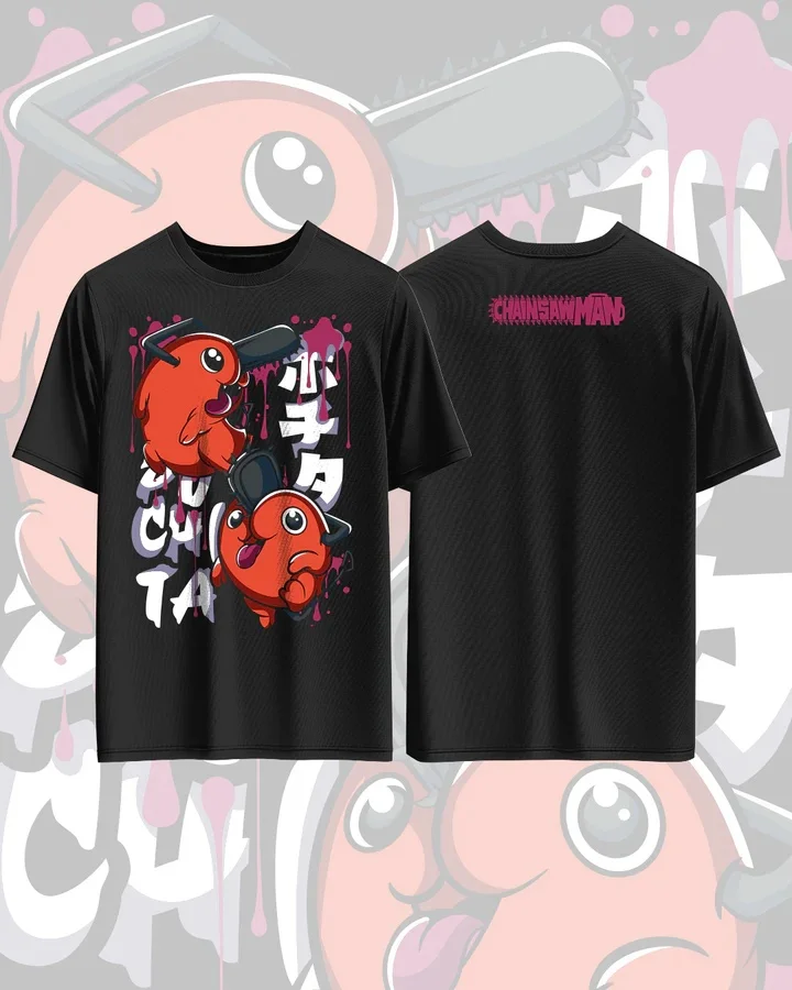 Koszulka z nadrukiem anime Chainsaw Man, czysta bawełna, dla mężczyzn i kobiet, casualowa, modna, oversize, retro, Y2K, odzież inspirowana anime.