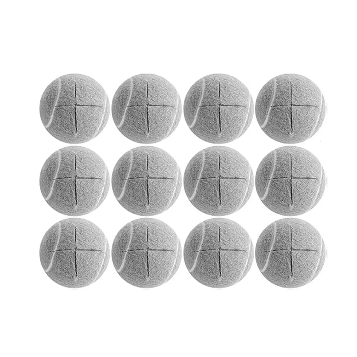A013 12 Pcs Precut Tennis Balls for Walkers, Glide Balls, Long Lasting for Chair, Furniture Legs, Floor Protection Grey