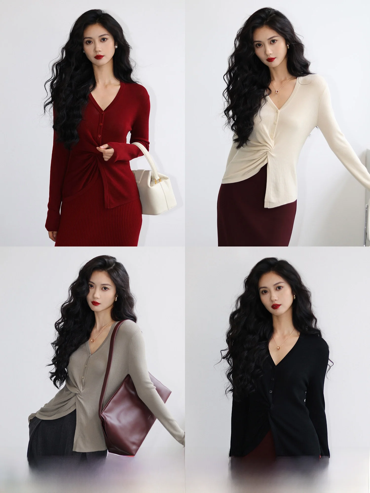 

Женский трикотажный топ TAIYANG OFFICE с V-образным вырезом и утягивающим эффектом на талии, весна-осень, новый дизайн, базовый слой, стандартный крой, длинный рукав