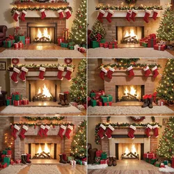 MOON.QG Christmas Fireplace Frame Photography Backdrop 2025 Happy New Year Photo Background Brick Stove Studio Shooting Props