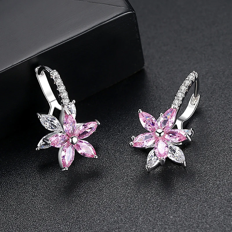 LUOTEEMI Charms Cubic Zircon Luxury Rainbow CZ Stones Flower Stud Earrings for Kids Korean Fashion New Trend Jewelry Girl Gift