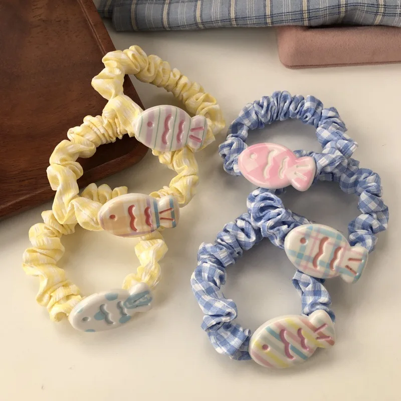 

Милые кремовые полосатые ленты для волос с маленькой рыбкой, маленькие эластичные резинки, повязка на голову, детский держатель для хвоста для девочек, аксессуары для укладки волос