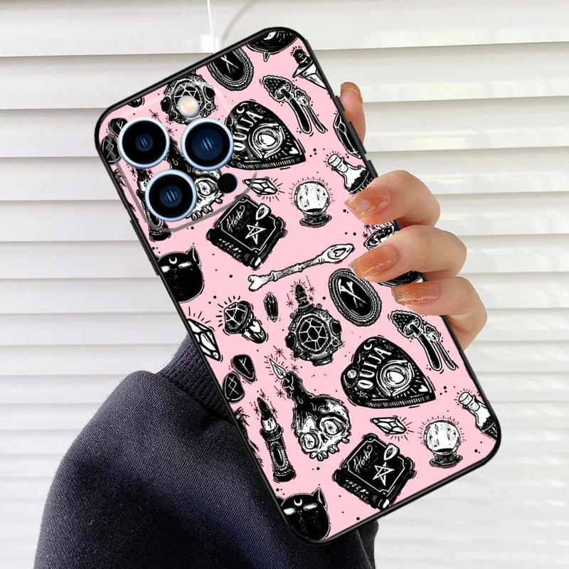 الوردي القط الجمجمة الساحرة الساحرة سيليكون جراب هاتف آيفون 17 الهواء 17 برو 17 برو ماكس غطاء كامل فوندا