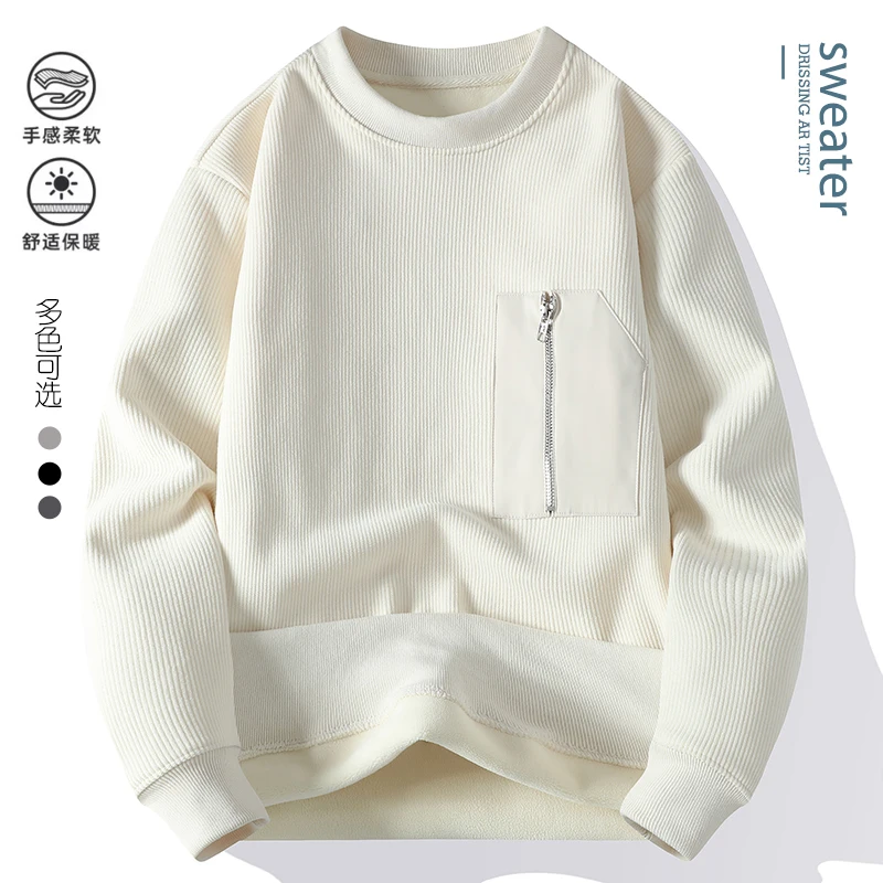 Winter Fashion New Pullover Sweater For Men Zipper Pocket Design Round Neck Knitted Sweaters Casual Loose Knitwear