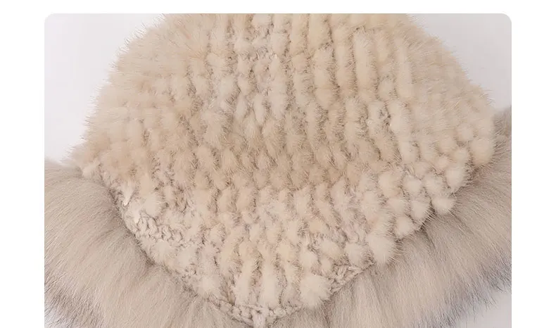 Echte Nerz Pelzmütze mit Fuchs Pelz Ball Ohren schützer Schutzkappe Winter mütze für Frauen russische Herbst mütze Fuchs Pelz Mützen fallen Haube – Detail 11