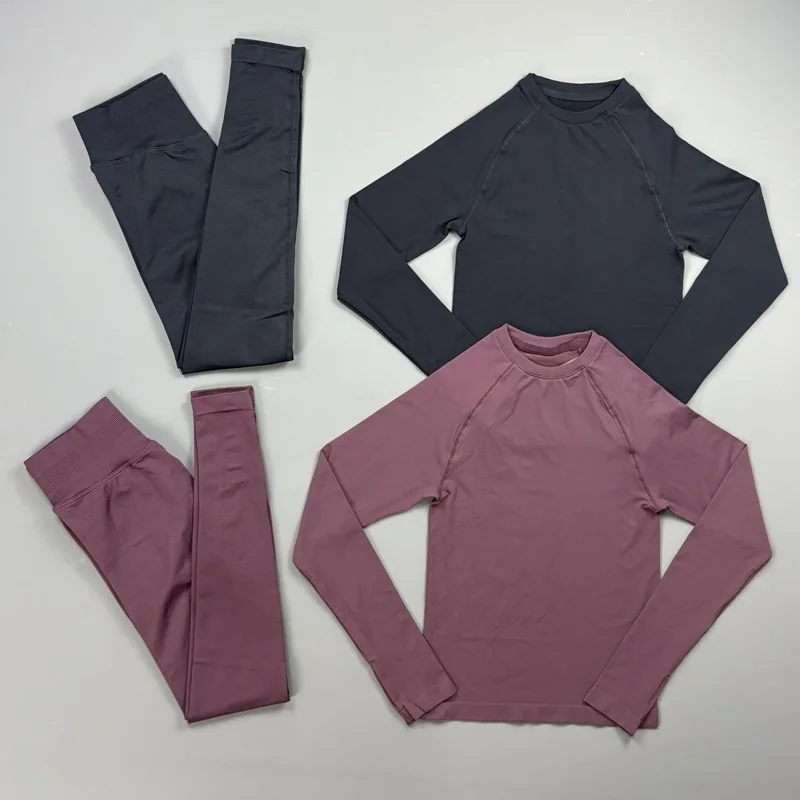 2-teiliges Sport-Set für Damen: Atmungsaktives, elastisches Langarm-Oberteil und nahtlose Po-Lifting-Leggings – Ideal für Gym, Laufen und Fitness – Detail 7