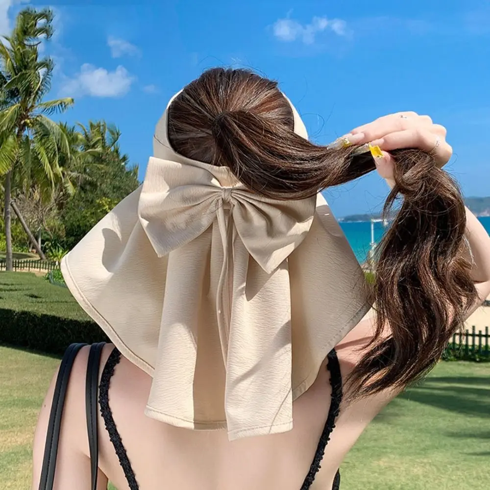 

Summer Large Brim Sun Hat Anti-UV Neck Protection Empty Top Ponytail Cap Breathable Sun Protection Beach Shawl Hat