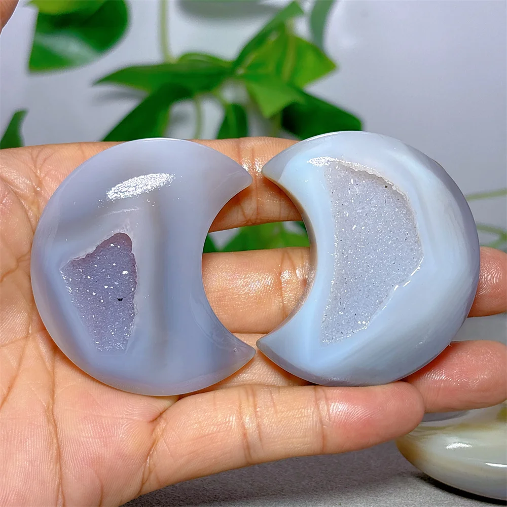 Agate Silk Druzy Moon Natural Crystal Quartz Minerals Stone Home Decoritems Reiki Garden Love Gifts Energy Healing Lucky