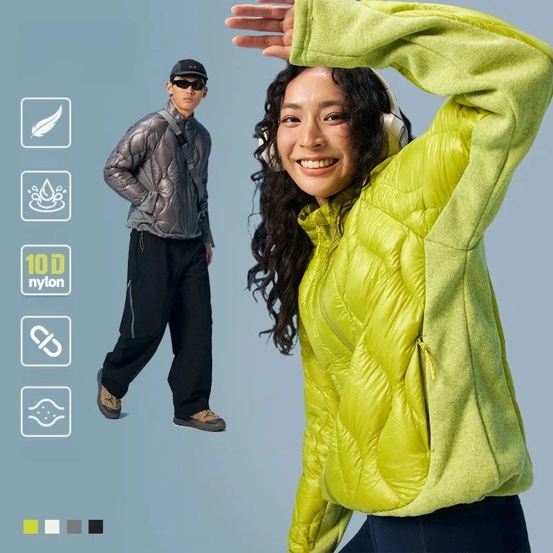 Lightweight Seamless Down Hybrid Jacket – 90% Down Fill 10D Nylon Blend with Stretch Knit Panels for Active Winter Wear