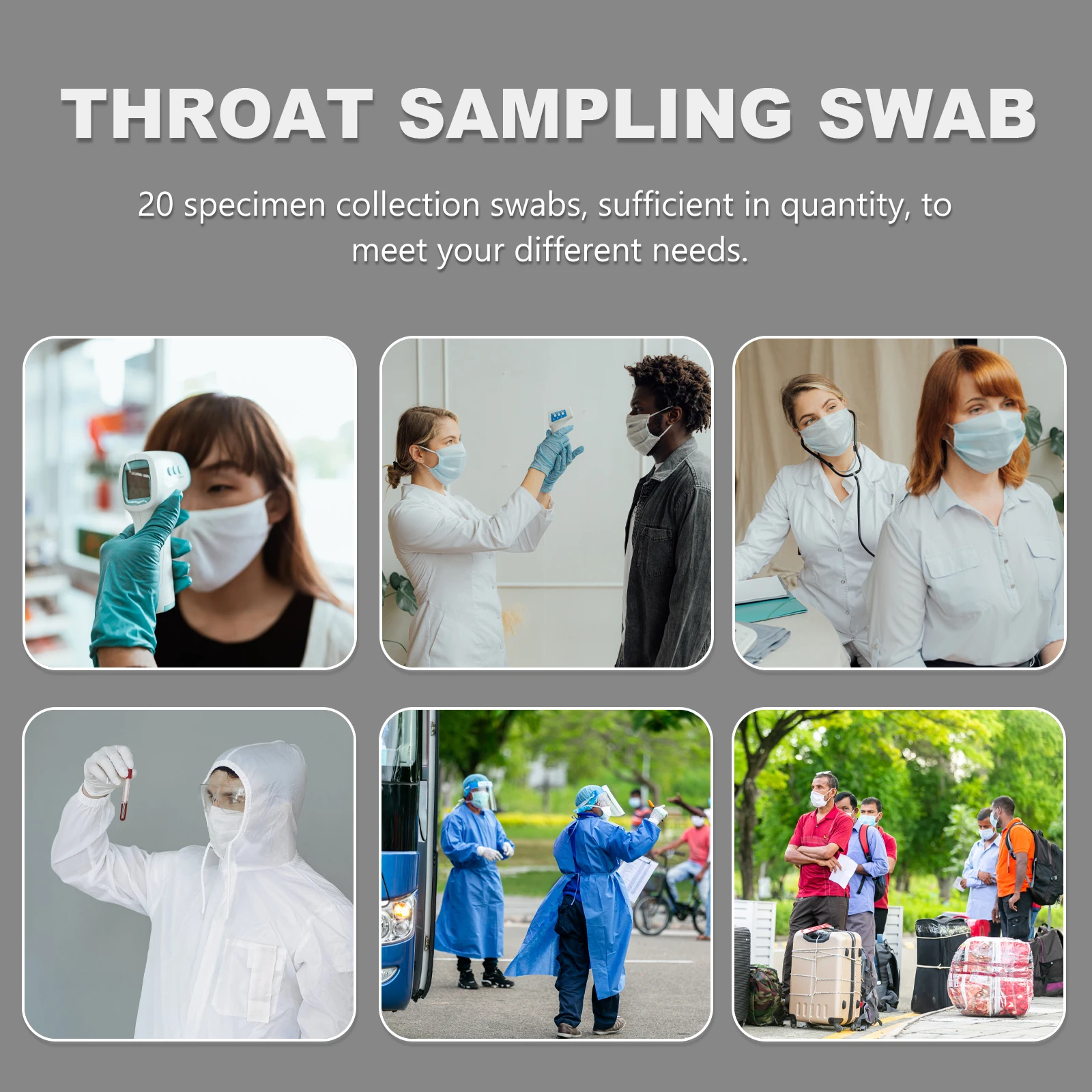 

20pcs Throat Swab Oropharyngeal Flocking Swabs Disposable Medical Sampling Sticks Sterilized Collection Safe Secure Specimen