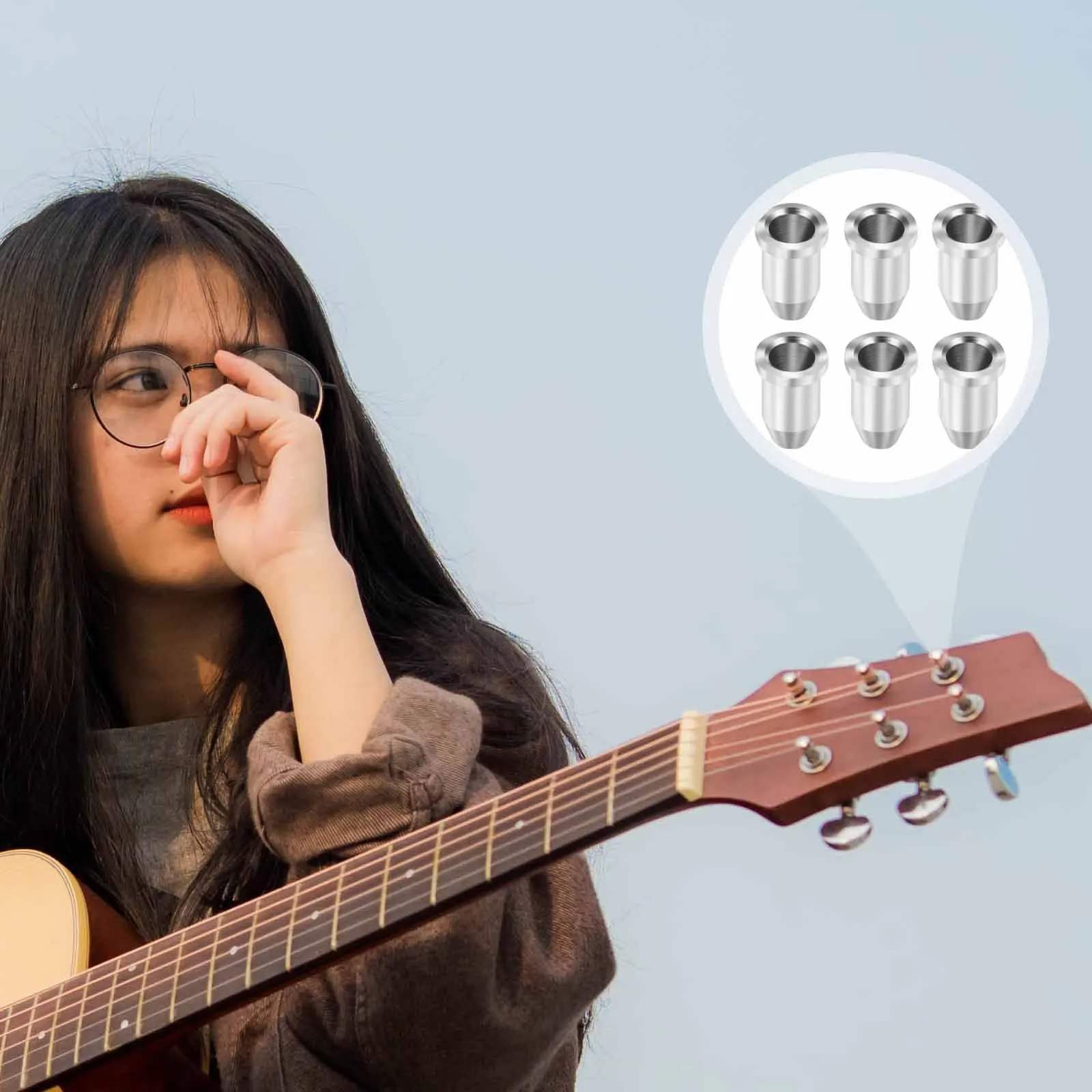 

6pcs Guitar String Retainers Alloy Electric Guitar Caps Anti-Fray Rustproof For String-Through Body Repair Replacement Parts