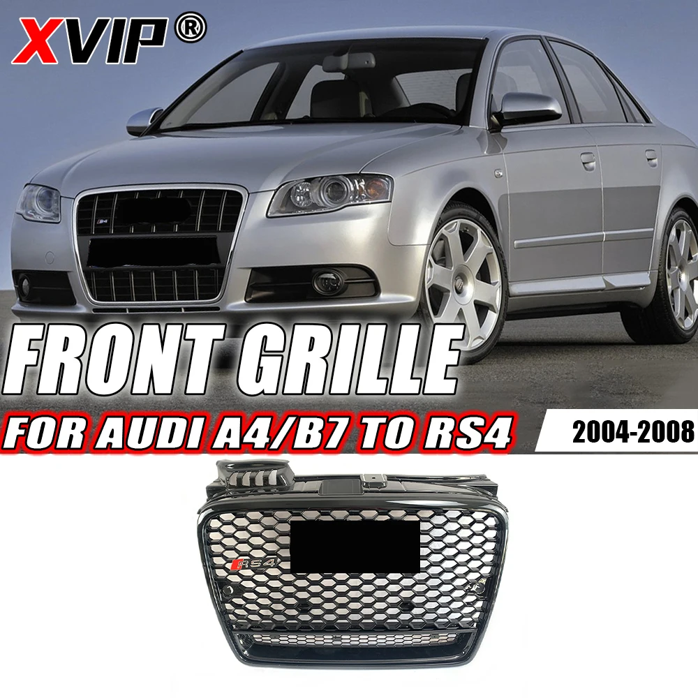 

XVIP RS4 Style Honeycomb Glossy Black Front Bumper Grille With Quattro Fit For Audi A4 B7 2004-2008 High Quality Upper Grille