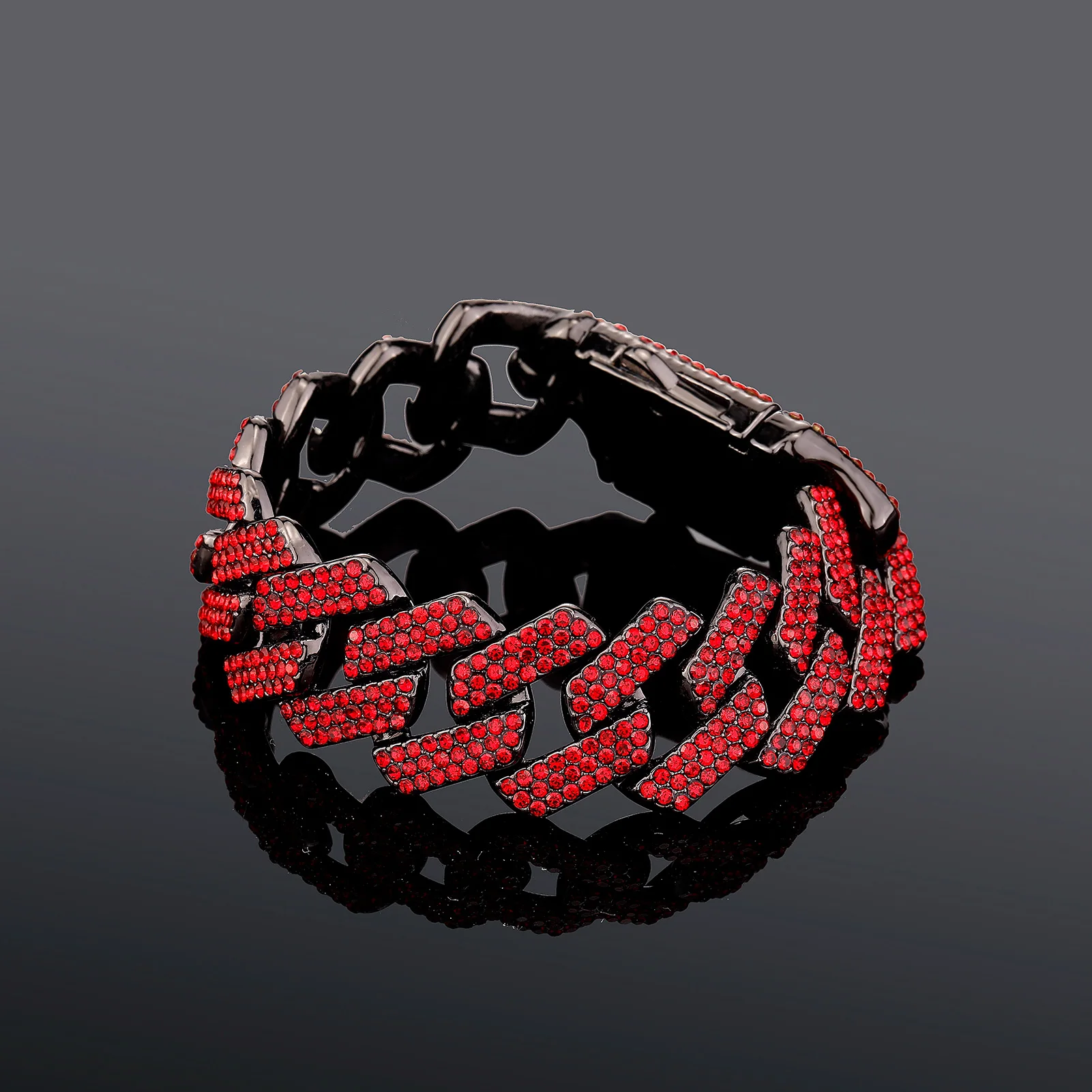 TOPGRILLZ 20MM Full Black Red Iced Out Miami Cuban Link Alloy Rhinestone Bracelet Necklace Hip Hop Jewelry Men Women