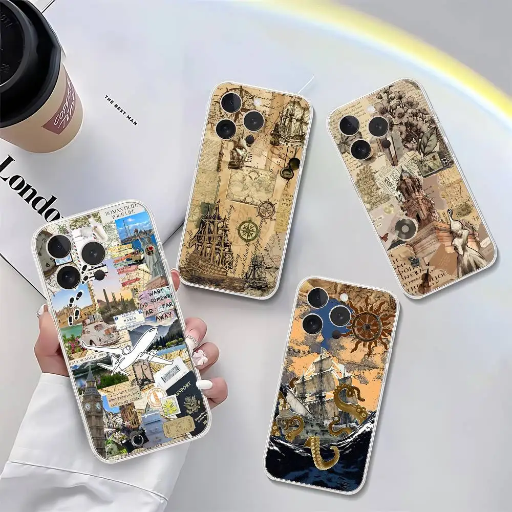 

Creative Arts Travel Phone Case Soft Transparent Case For IPhone 17 16 15 14 13 12 11 Pro Max Mini Plus Shockproof Cover Case
