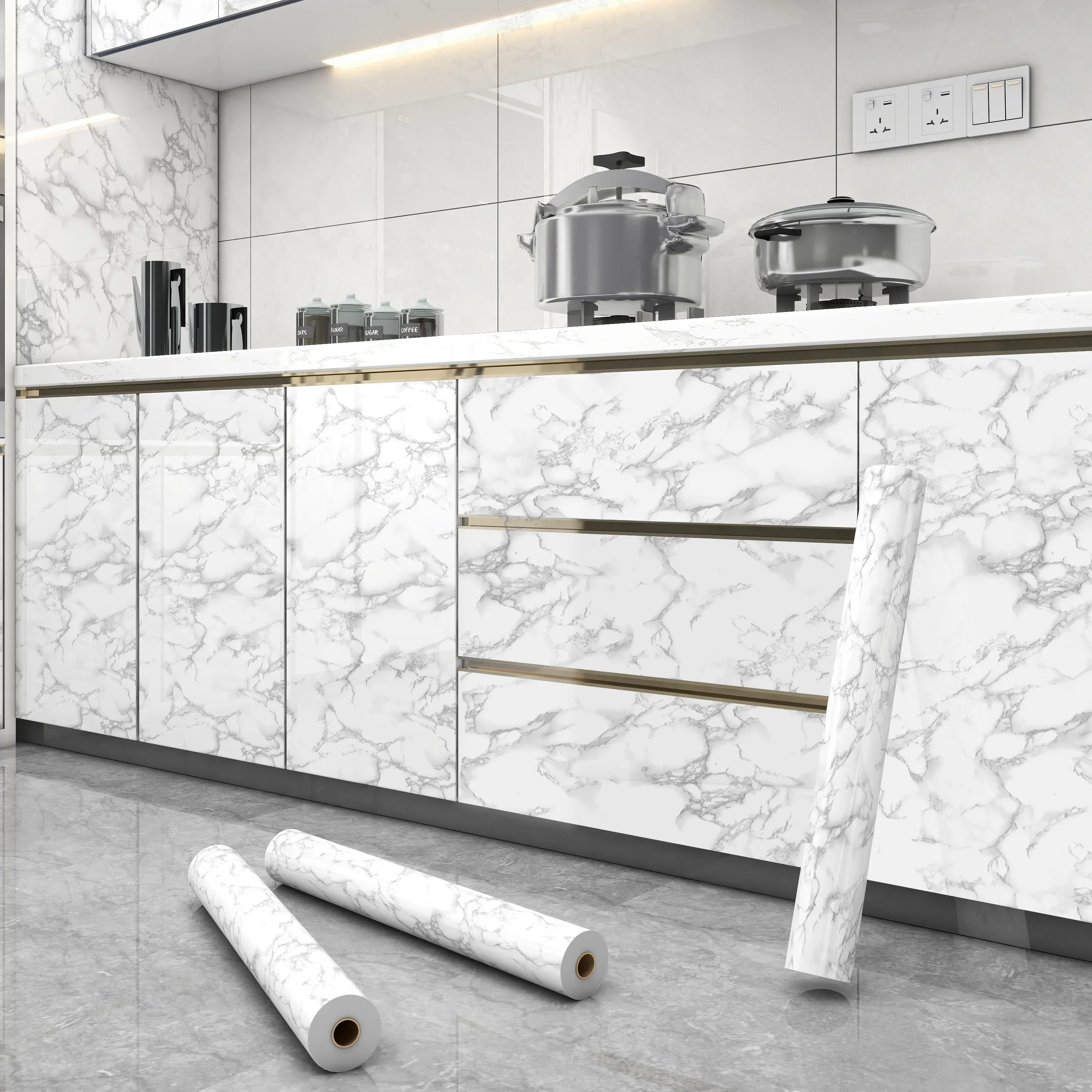 5m/10M Marble Wallpaper Waterproof Oil-proof Heat Resistant Peel and Stick Contact Paper Granite Countertop Kitchen Bathroom