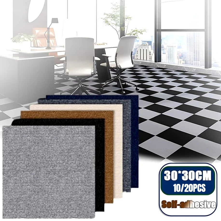

10/20pcs Self Adhesive Carpet 30x30cm Floor Tiles Sticker Square Rug Peel and Stick Mat DIY Flooring for Kitchen Home Decoration
