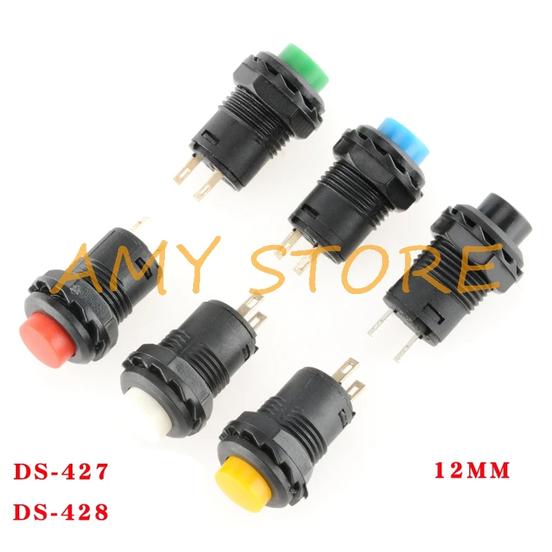 

5pcs Red YEL BLE GRN WHT BLK Round DS-428/228 Maintained DS-427/227 Momentary PushButton Switch 12mm NO SPST AC125V/3A 250V/1.5A