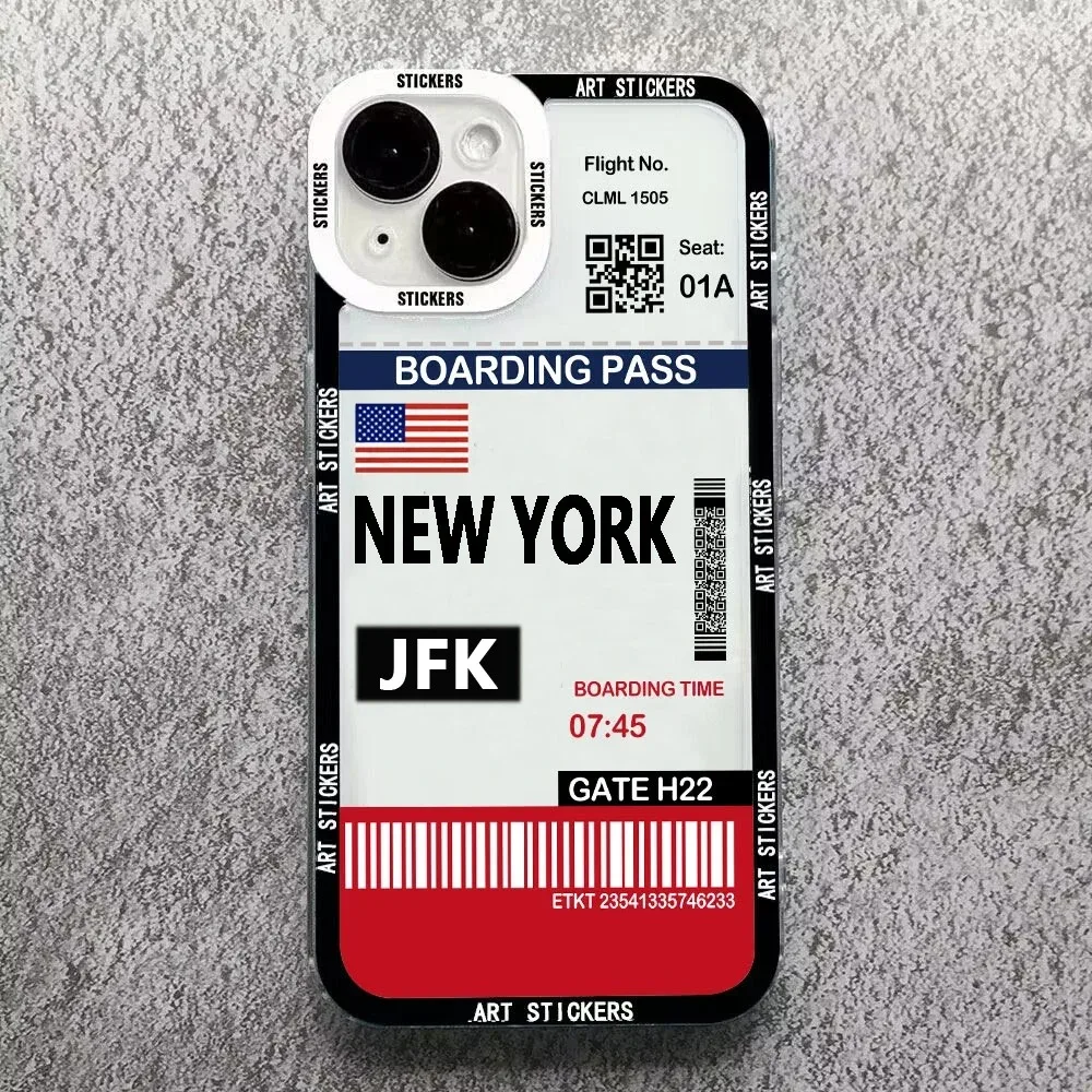 World City Travel Ticket New York Paris Label Phone Case For iPhone 15 14 13 12 11 Pro Max Mini XS X XR 7 8 Plus Customize Cover