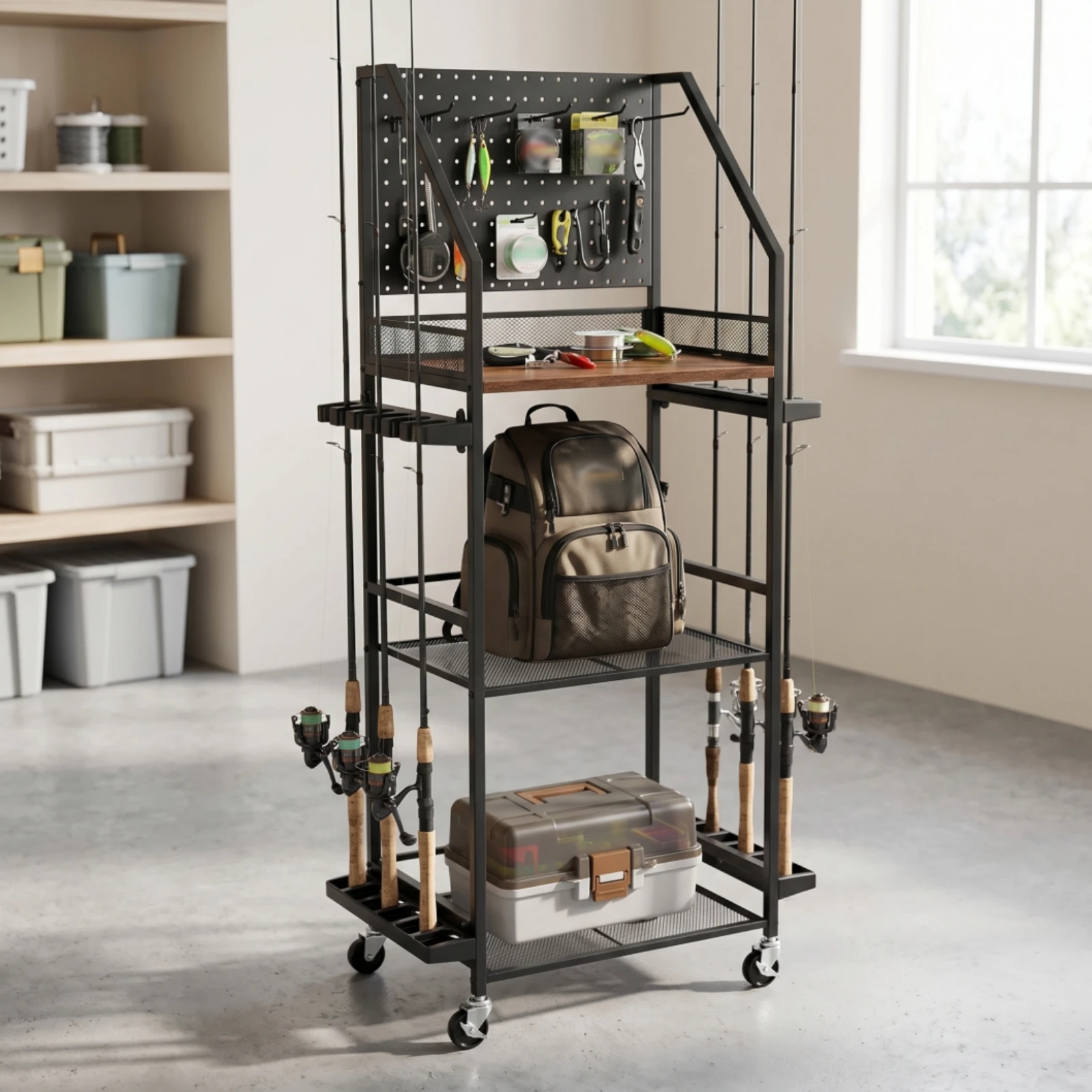 Fishing Rod Rack with Pegboard - Fishing Rod Rack 评论和价格