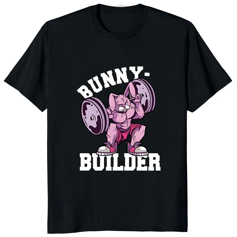 Bunny Builder Printed Funny Cartoon Graphic T-shirt Casual Fashion Weight Lifting Take Exercise T Shirt Streetwear Soft Man Tees