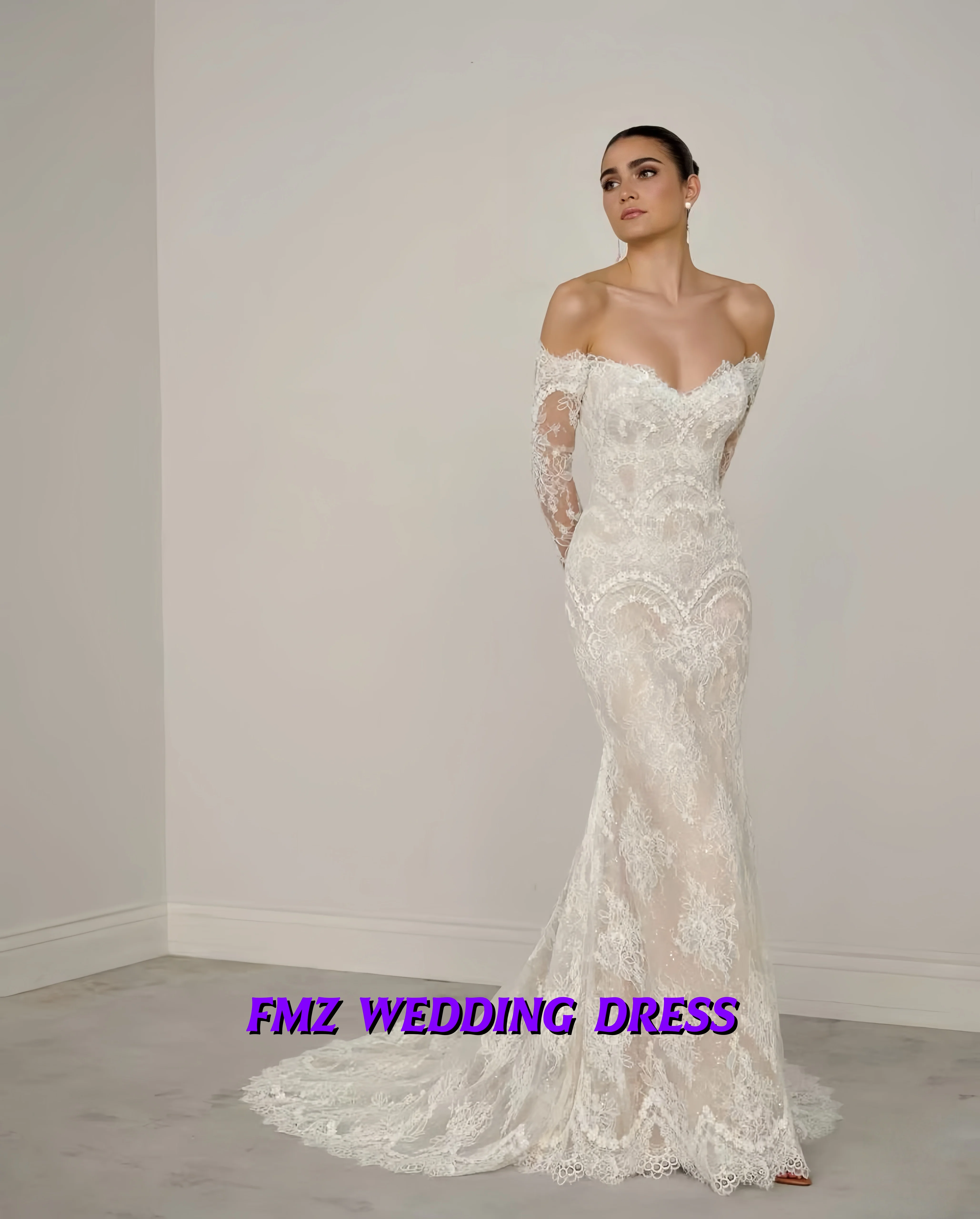 

Customized wedding sweetheart long-sleeved Mermaid lace elegant wedding robe bridal gown vestidos de novia