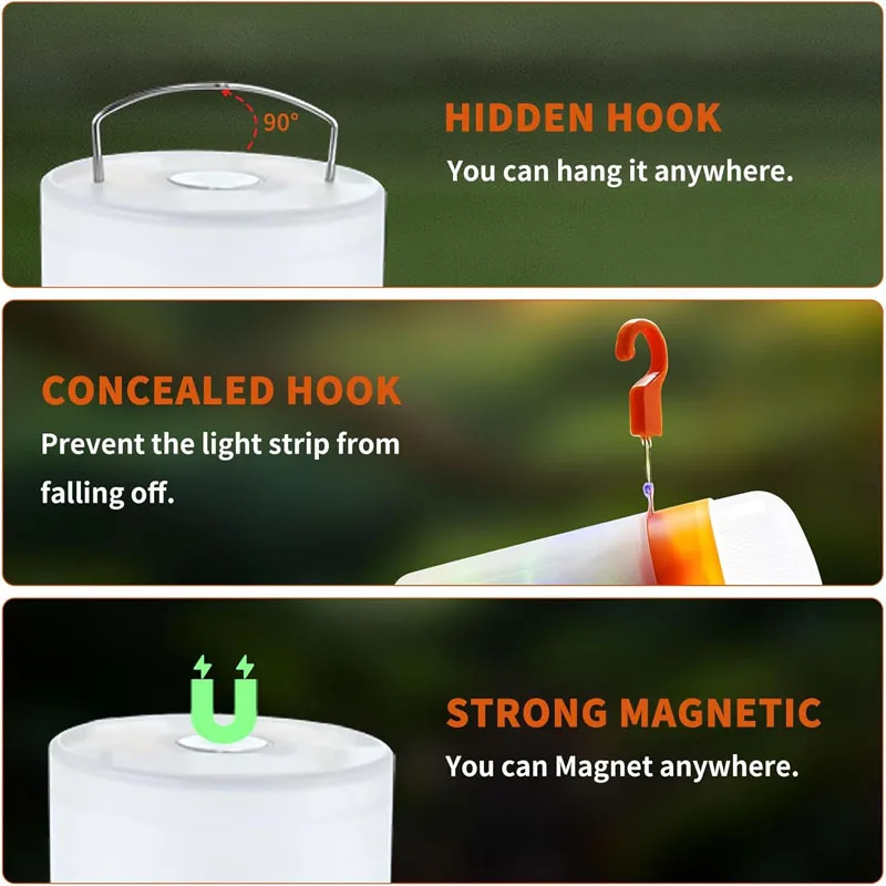 أضواء سلسلة التخييم المحمولة مقاوم للماء مصباح التخييم معلقة خيمة قابلة للشحن فانوس لزينة عيد الميلاد حفلة الفناء