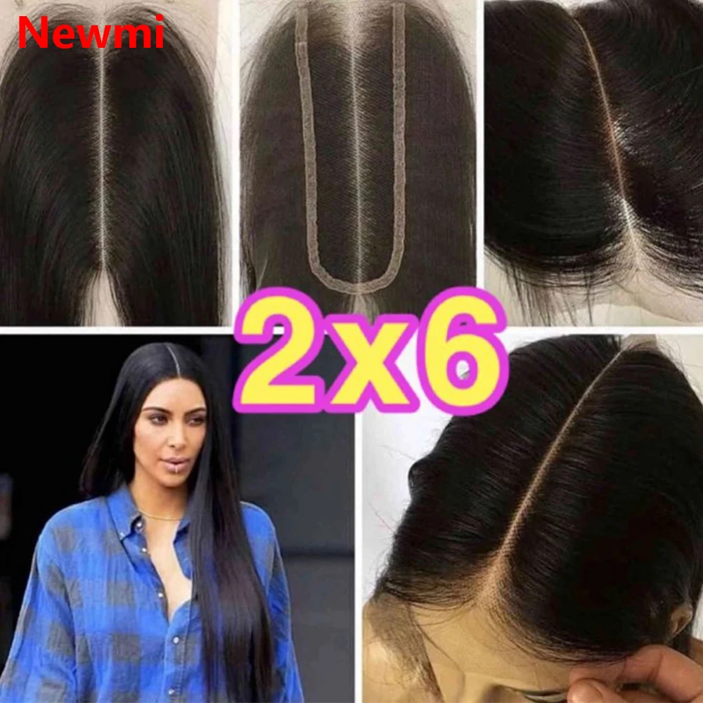 Straight 2x6 Lace Closure Human Hair Transparent Lace Pure Hand Tied Burmes Hair Pre-Plucked Hairline Natural Black 130% Density