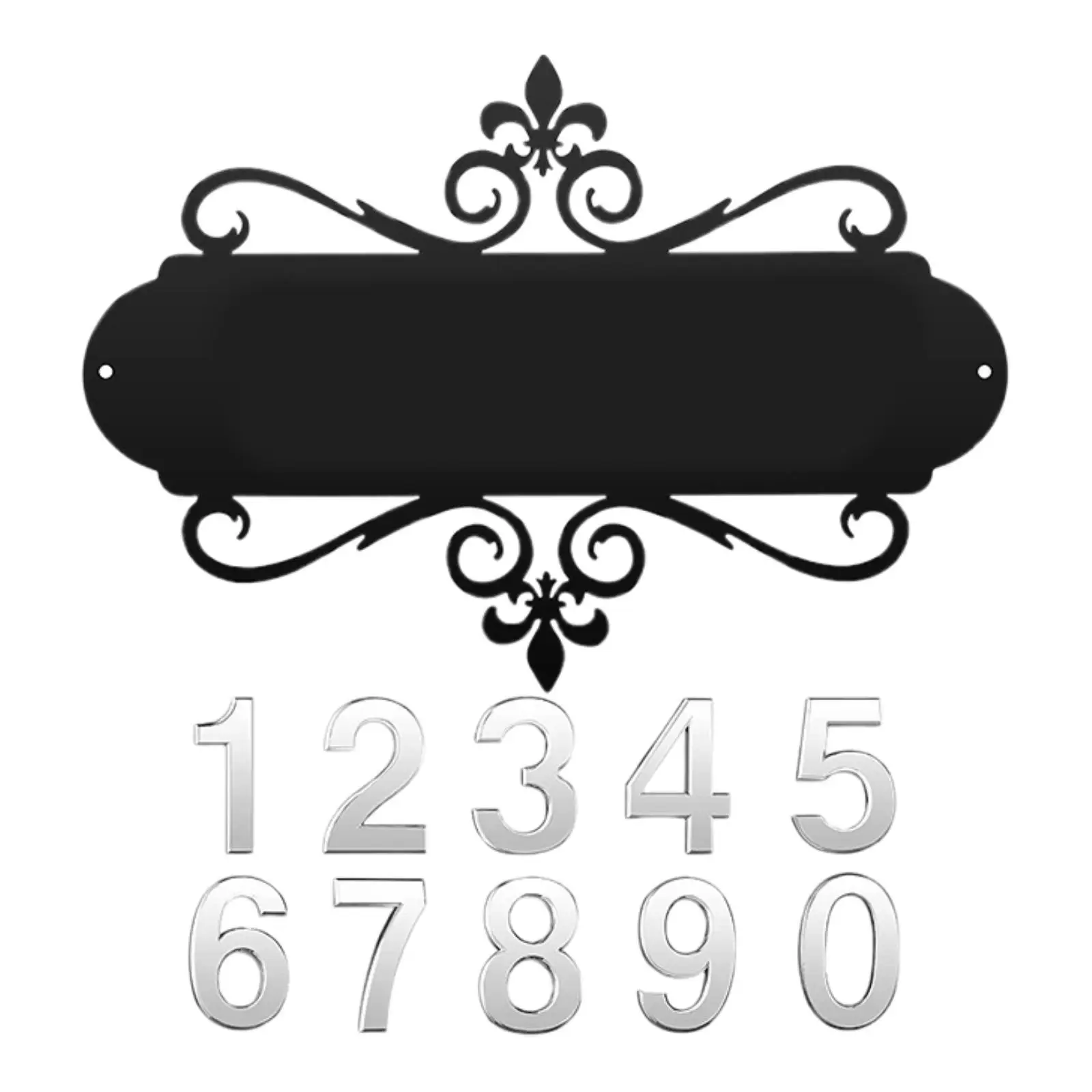 Metal Address Sign Iron Horizontal House Number Plaque Mailbox Number Sign for Hotel Office Indoor Outdoor Fence Apartment