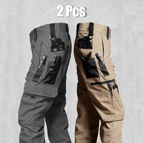 Imagen 2 del producto Pantalones de trabajo al aire libre para hombre, pantalones Cargo tácticos de 2 uds, nueva ropa de trabajo resistente al desgaste con múltiples bolsillos, pantalones de senderismo impermeables para exteriores