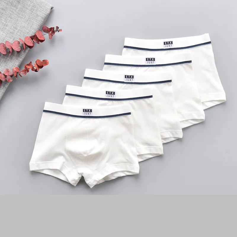 5 Pcs/lot Underwear Kids Boys Solid White Color Shorts Teenage School Boys Underpants Toddler Underwear Adult Kids Panties New