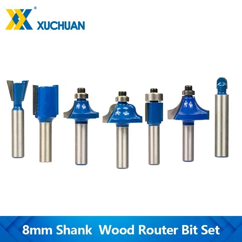 8mm Shank Router Bit Set 12/15pcs Tungsten Carbide Wood Cutter Mill Trimming Straight Milling Cutter for Woodworking