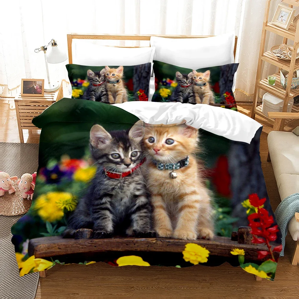 Cats Duvet Cover Set for Boy Girl Cute Animal Printed Bedding Set Pet Theme Comforter Covers Pet Bedspread Quilt Cover 3pcs Set