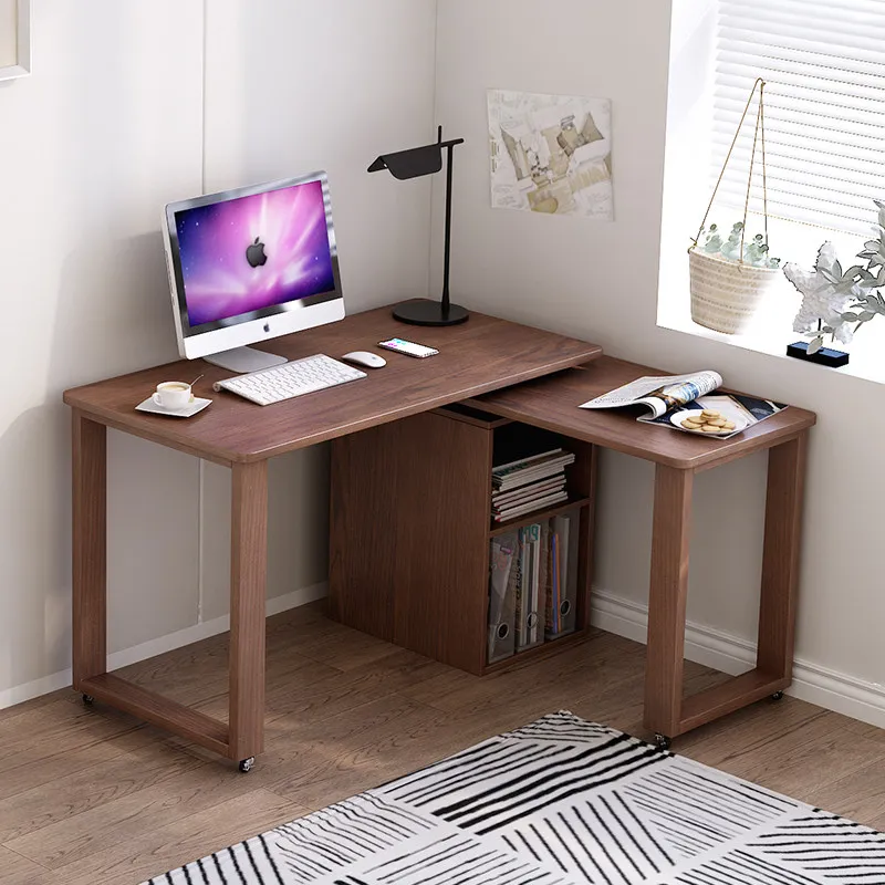Solid wood corner desk computer desk L-shaped double home writing desk 360 degree rotating child and mother study table