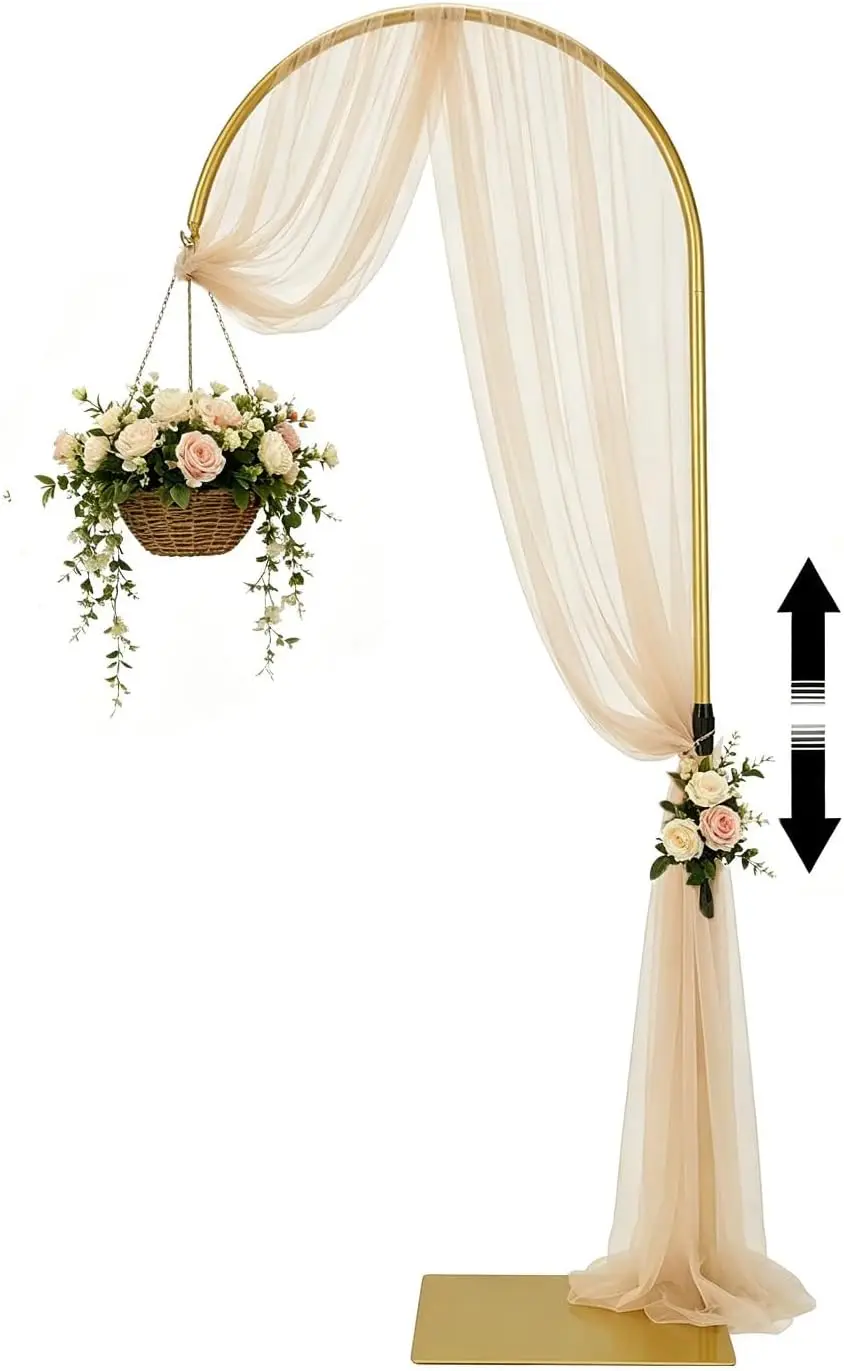 Heavy Duty Half Wedding Arch Stand With Hanging Hooks, Adjustable Height 5.58-7.55Ft Metal Curved Backdrop Stand For Wed