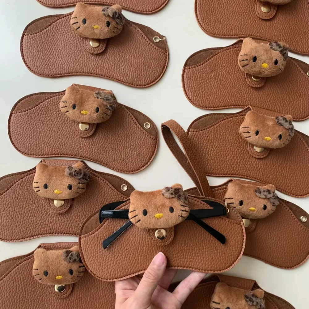 

Kawaii Hello Kitty Sanrio чехол для солнцезащитных очков милый Kiity мультфильм искусственная кожа личи с тиснением очки для чтения портативный органайзер подарок