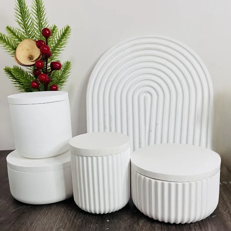 

Circular Storage Box Silicone Mold Stripe Candle Cup Plaster Resin Mould DIY Jewelry Gypsum Storage Jar Concrete Silicone Mold
