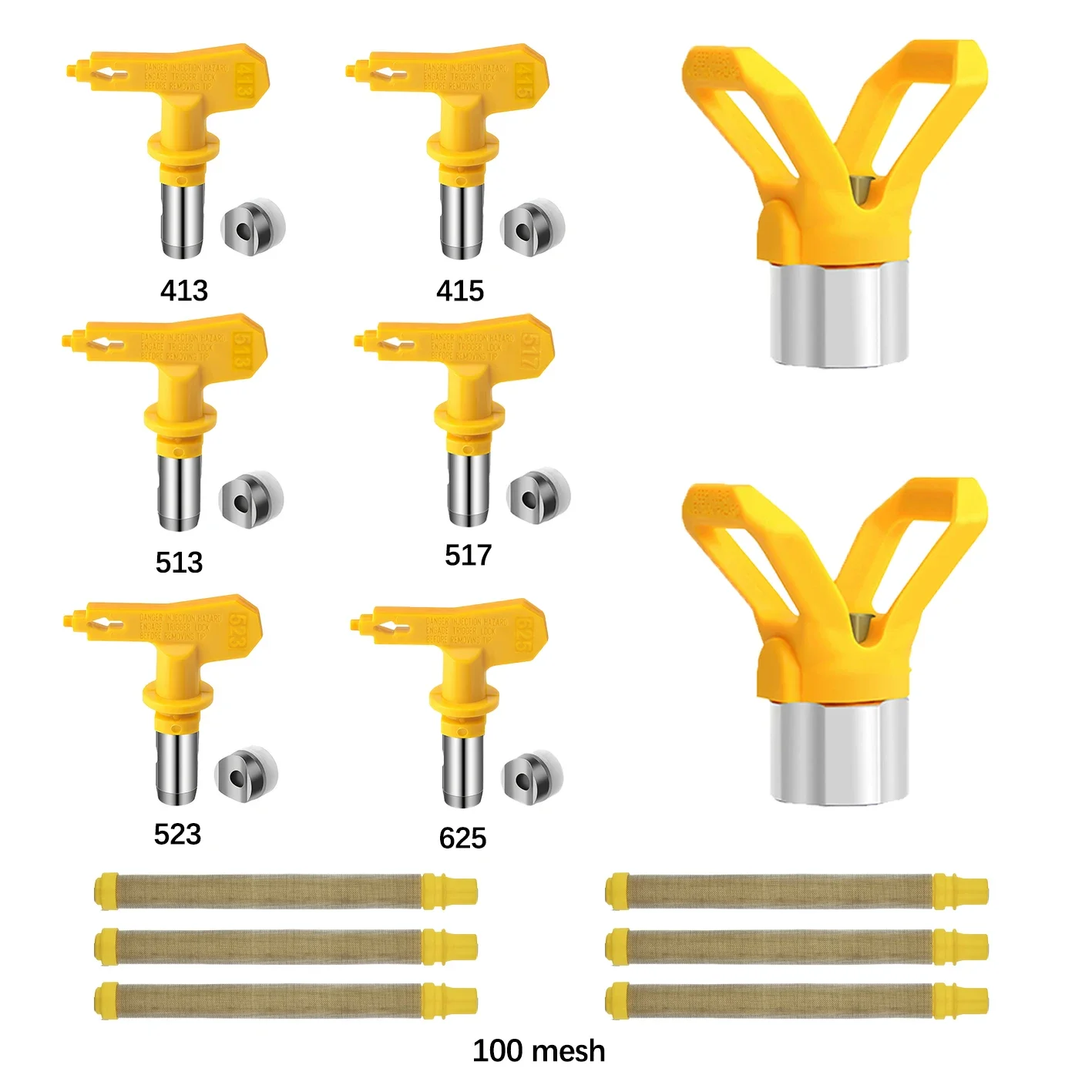 

Airless Spray Tip 413 415 513 517 523 625 Nozzle + 100 Mesh Filter, Reversible Carbide for High Pressure Paint Sprayer