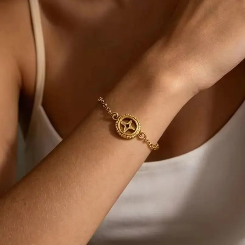 Minimalistische Kompass-Stern-Armbänder für Damen, goldfarbene Edelstahl-Kettenarmbänder, trendiger, stapelbarer Handgelenkschmuck, Geschenkidee.