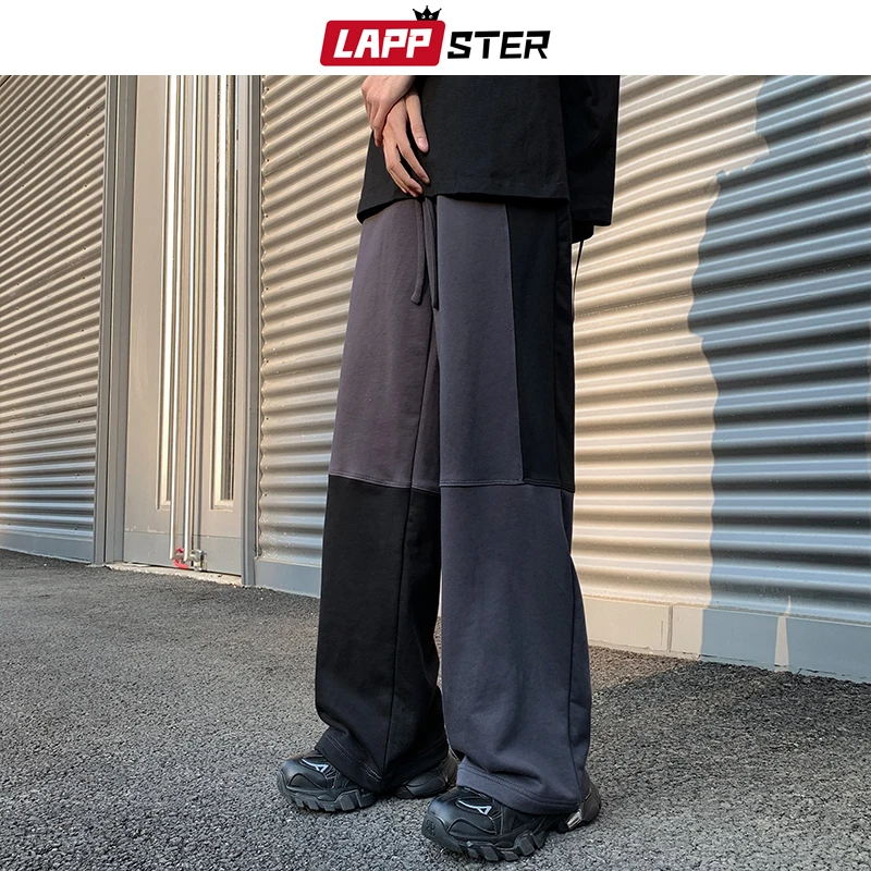 

LAPPSTER Patchwork Y2k Baggy Sweat Pants Men Casual Harajuku Fashion Joggers Stacked Pants Wide Leg Vintage Streetwear Joggers