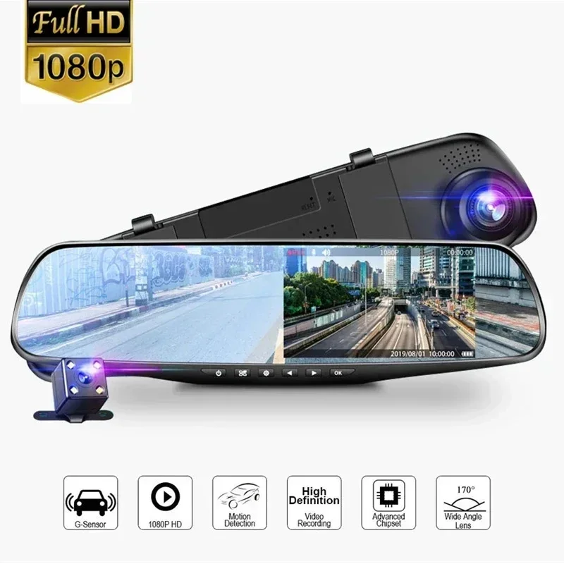 

Dual Lens Dash Cam Car DVR HD 1080P Rearview Mirror Driving Recorder Parking Monitoring Vision for All Models Black Box tools